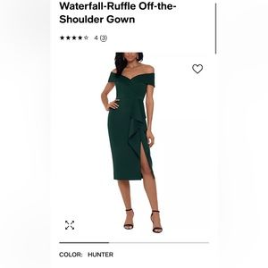 Xscape Waterfall-Ruffle Off-the-Shoulder Gown